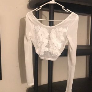 Cropped Shear floral top (white)